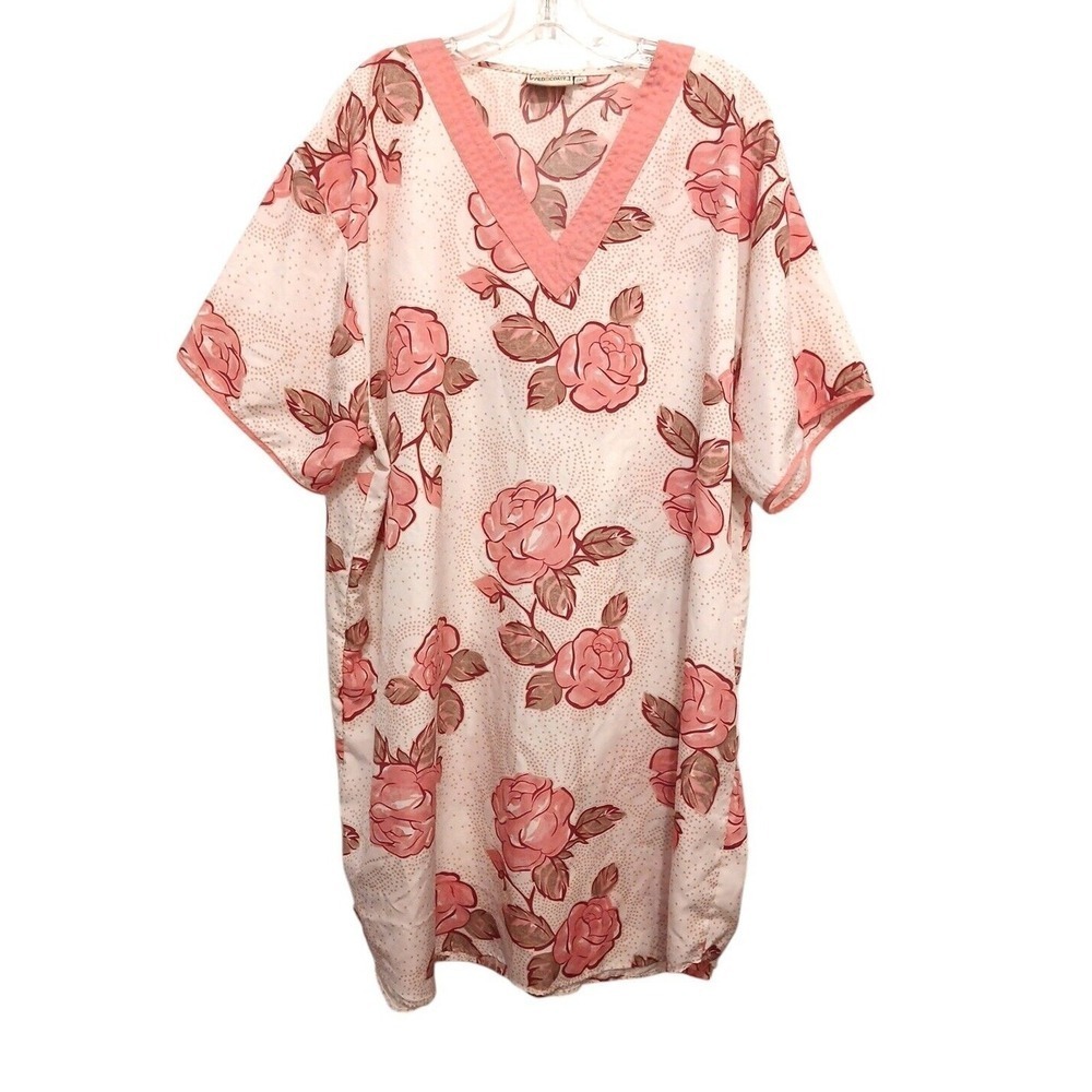 Gold Coast Pink Roses Sleeping Night Shirt Curvy Plus Sz 2XL Floral Dainty Comfy